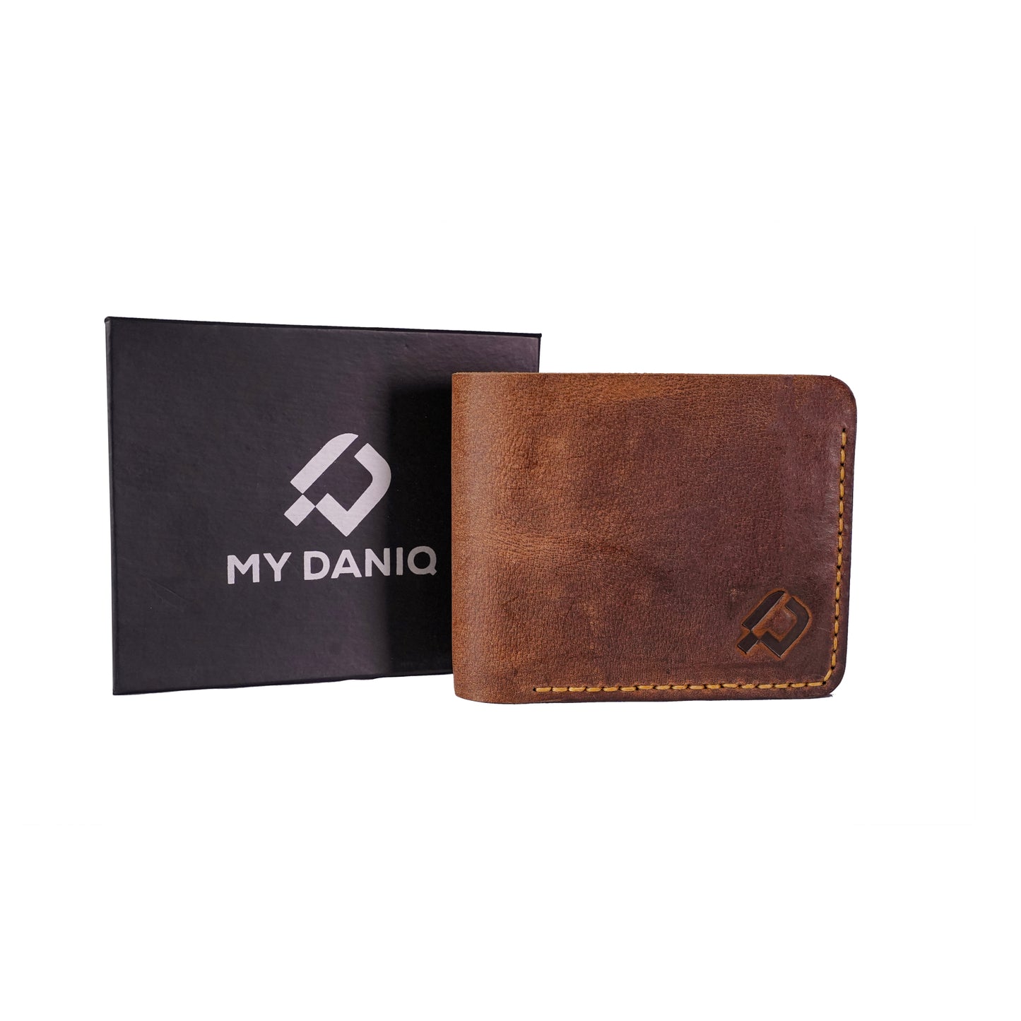 Bi-fold Pull-up Leather wallet, Hand Stitched. Camel Brown, RR-HD201
