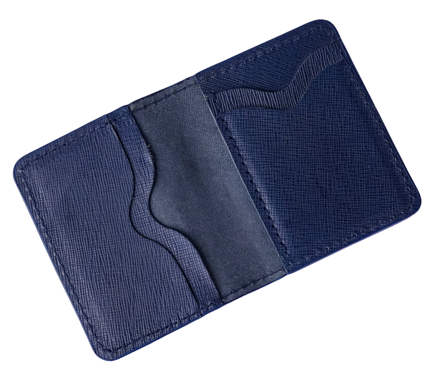 Saffiano Leather Bifold Card Holder, 6 Card Slots, Blue. RR-CH-150