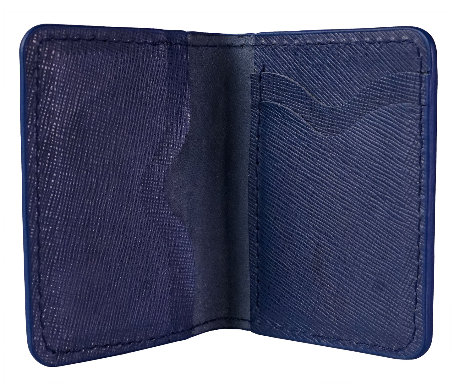 Saffiano Leather Bifold Card Holder, 6 Card Slots, Blue. RR-CH-150