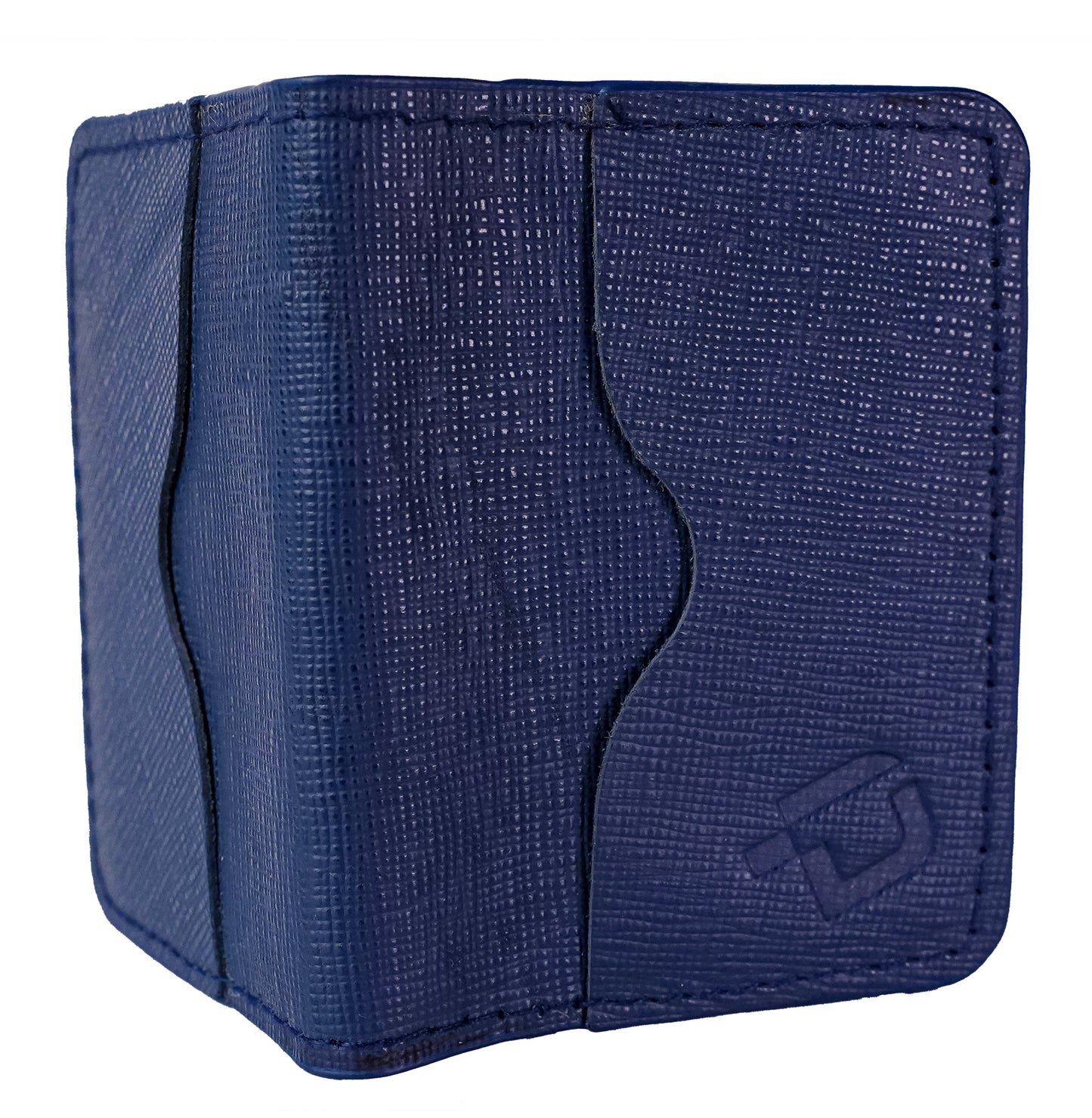 Saffiano Leather Bifold Card Holder, 6 Card Slots, Blue. RR-CH-150