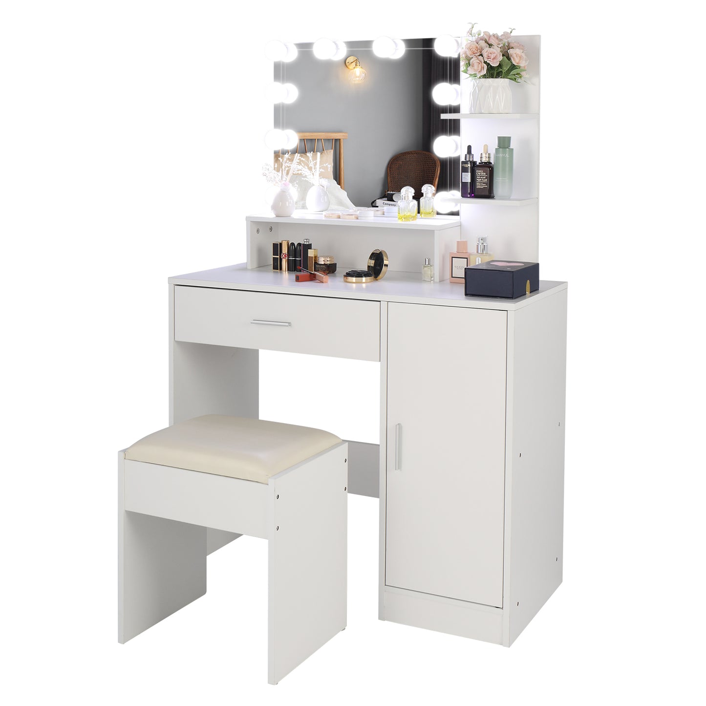 Vanity Set with 10 LED Bulbs, White