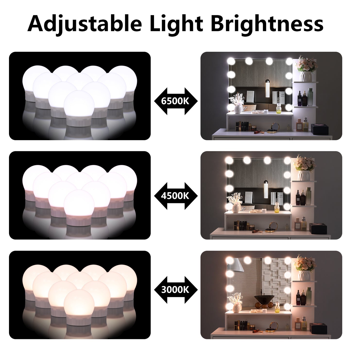 Vanity Set with 10 LED Bulbs, Makeup Table with Cushioned Stool, 3 Storage Shelves 1 Drawer 1 Cabinet, Dressing Table Dresser Desk for Women, Girls, Bedroom, White
