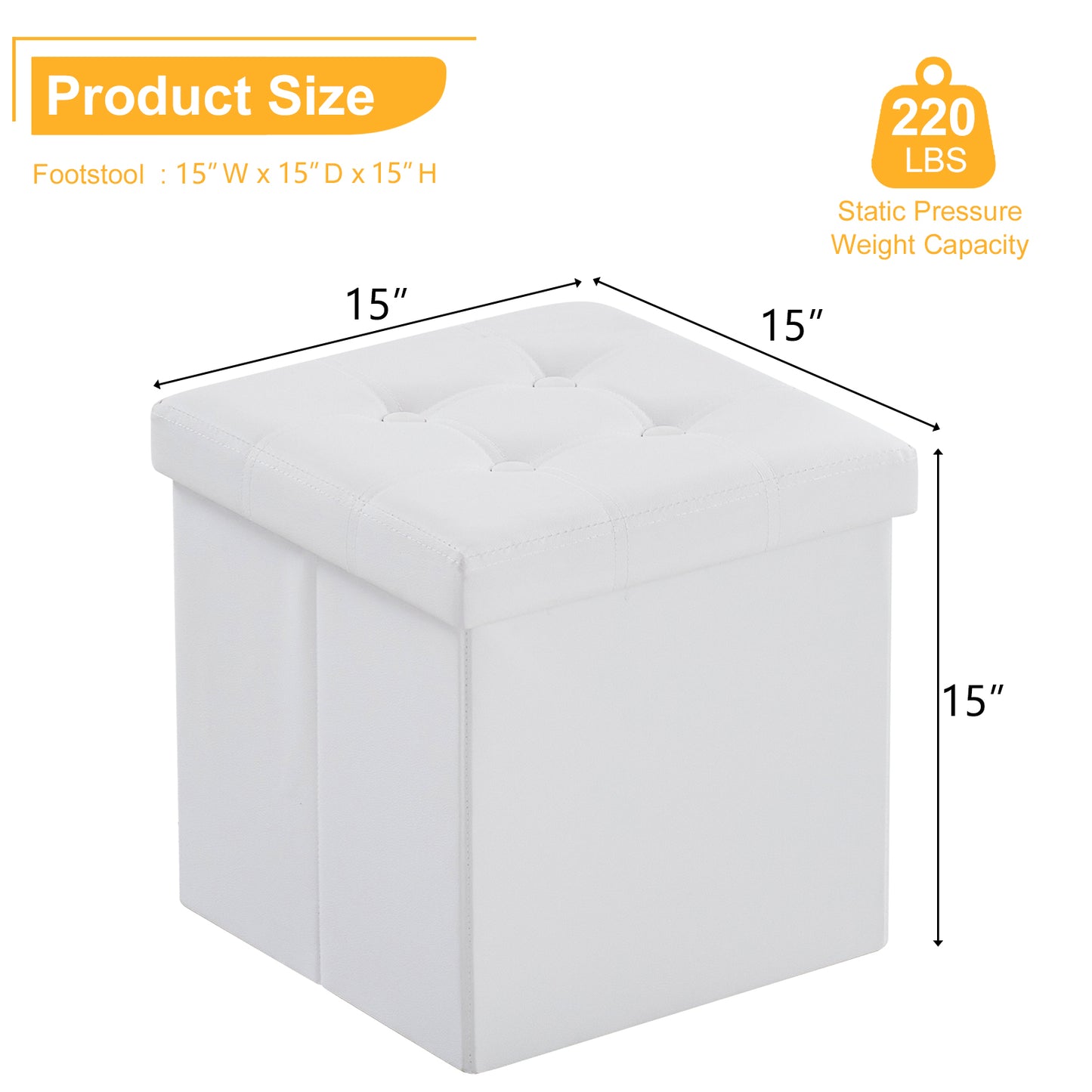 Foldable Storage Footstool White 38 x 38 x 38(cm)