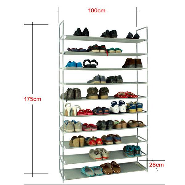 Non-woven 10 Layers Fabrics & Steel Shoe Rack Gray