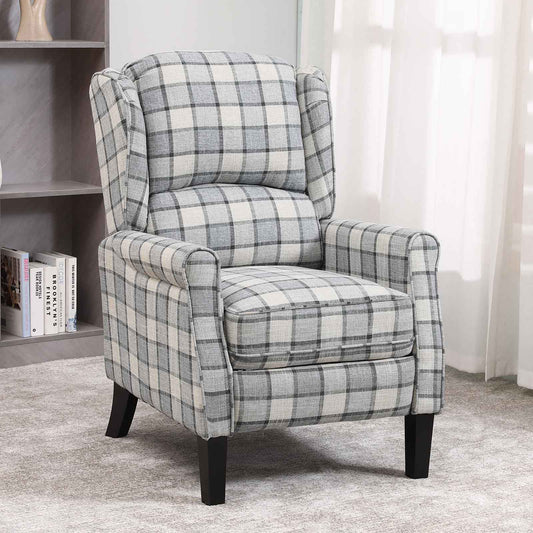 Tartan Reclining Chair, Light Grey