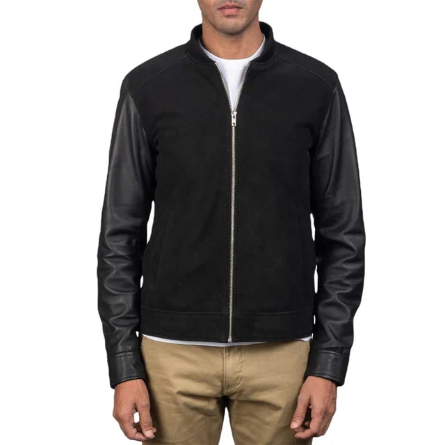 Men's Genuine Sheepskin Suede Bomber Jacket