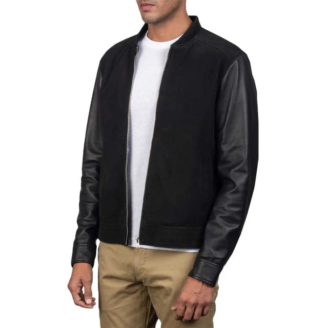 Men's Genuine Sheepskin Suede Bomber Jacket