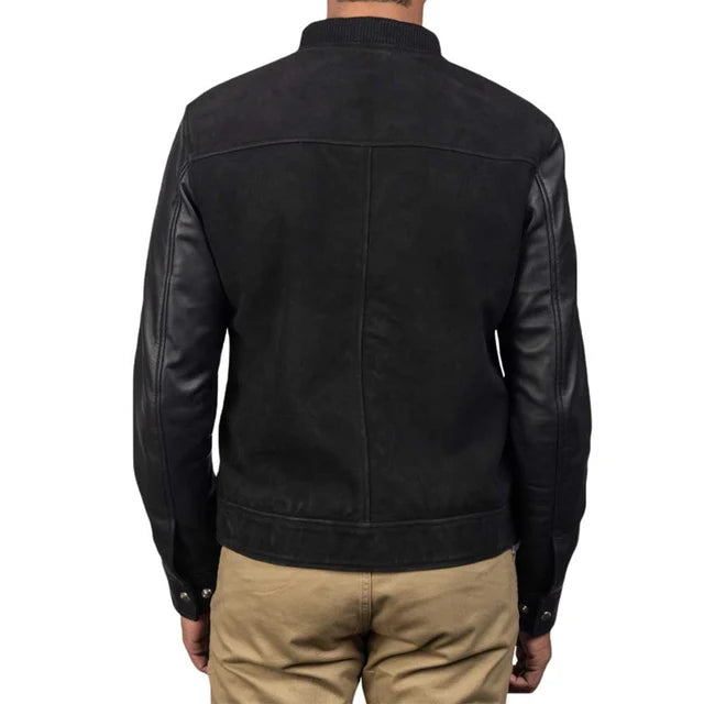 Men's Genuine Sheepskin Suede Bomber Jacket