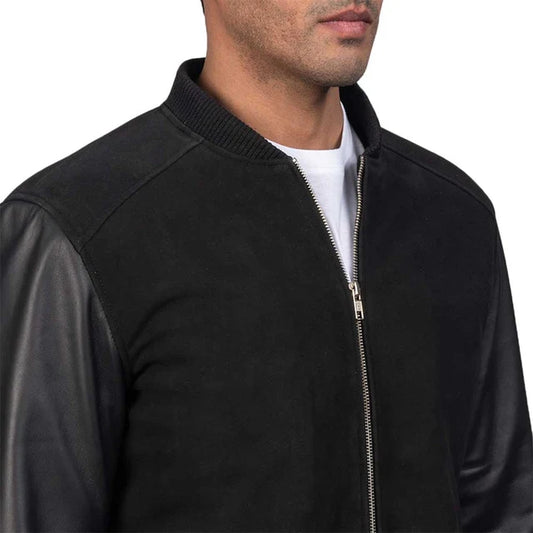 Men's Genuine Sheepskin Suede Bomber Jacket