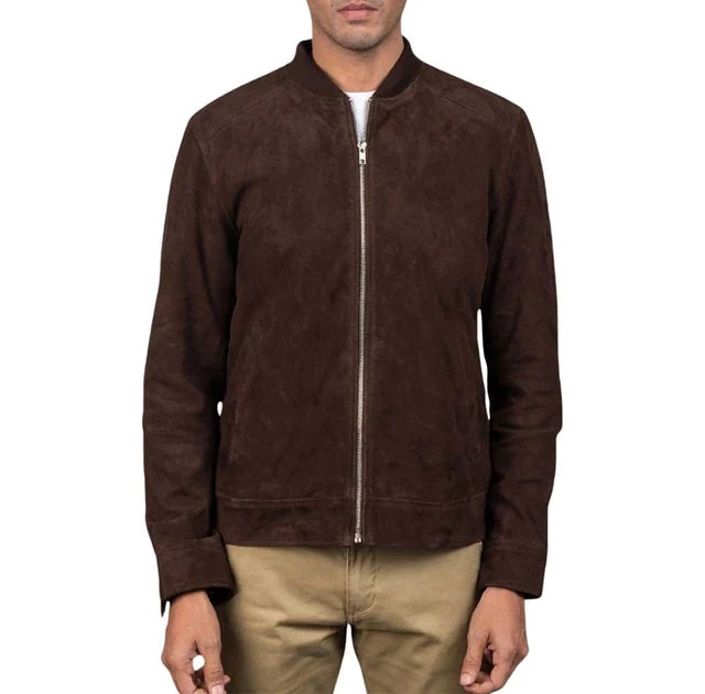 Men's Genuine Sheepskin Suede Bomber Jacket