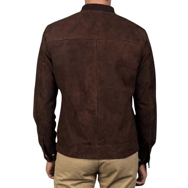 Men's Genuine Sheepskin Suede Bomber Jacket
