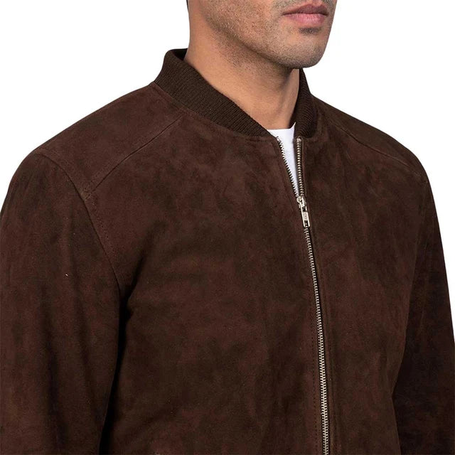 Men's Genuine Sheepskin Suede Bomber Jacket
