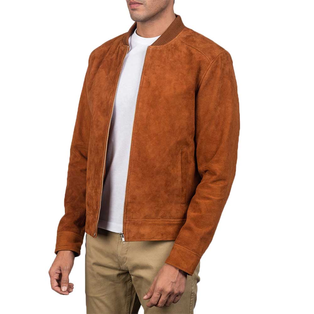 Men's Genuine Sheepskin Suede Bomber Jacket