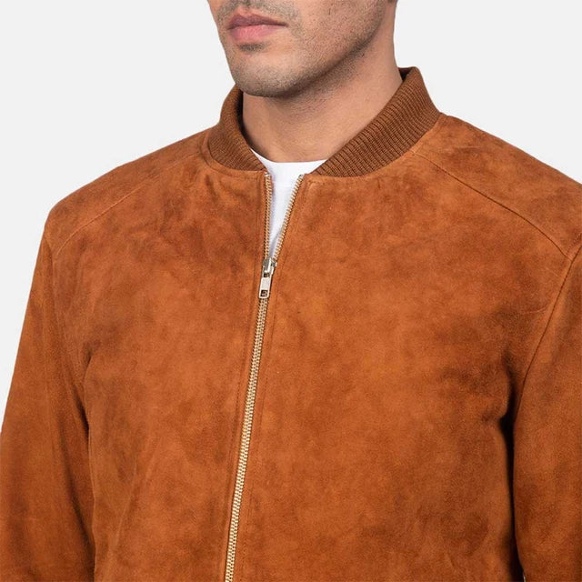 Men's Genuine Sheepskin Suede Bomber Jacket