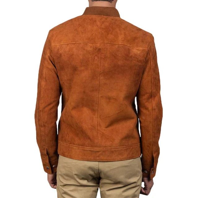 Men's Genuine Sheepskin Suede Bomber Jacket