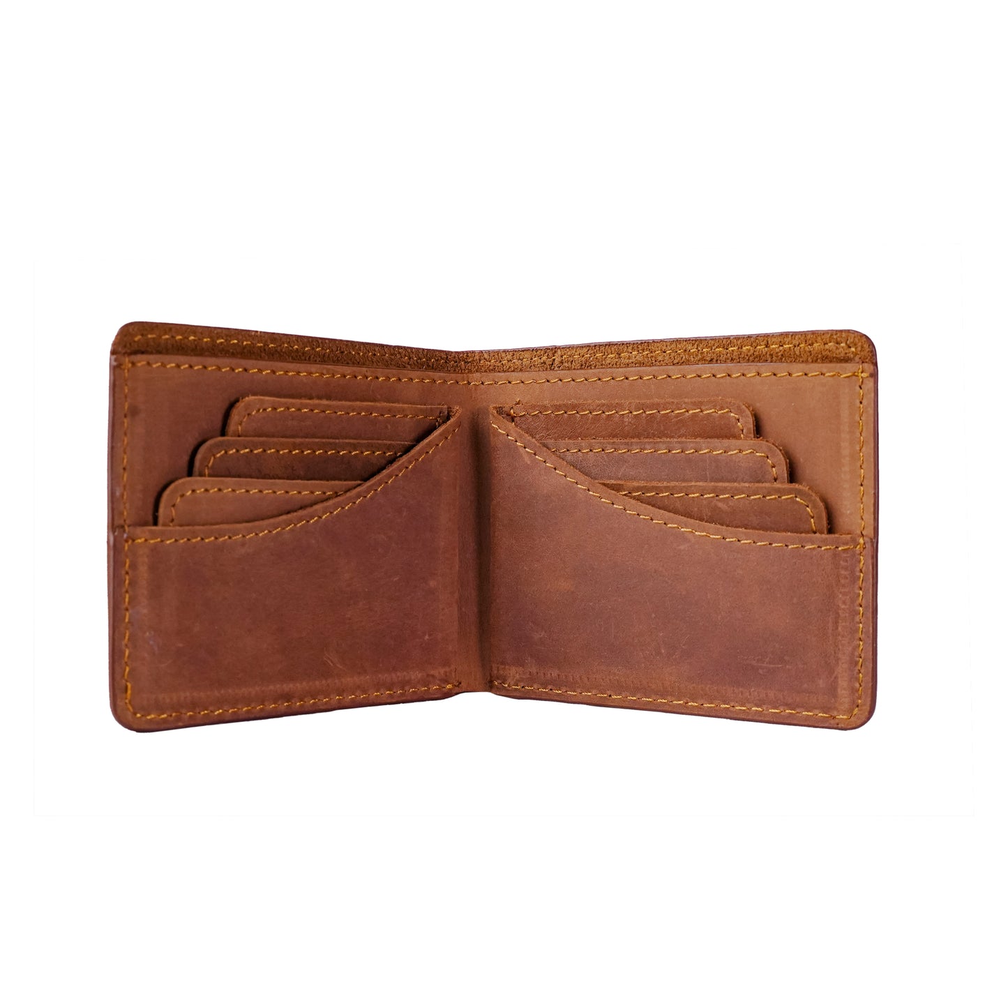 Bifold Leather Wallet, Crazy Horse Leather, Butterfly Style, Light Brown, RR-BF-140