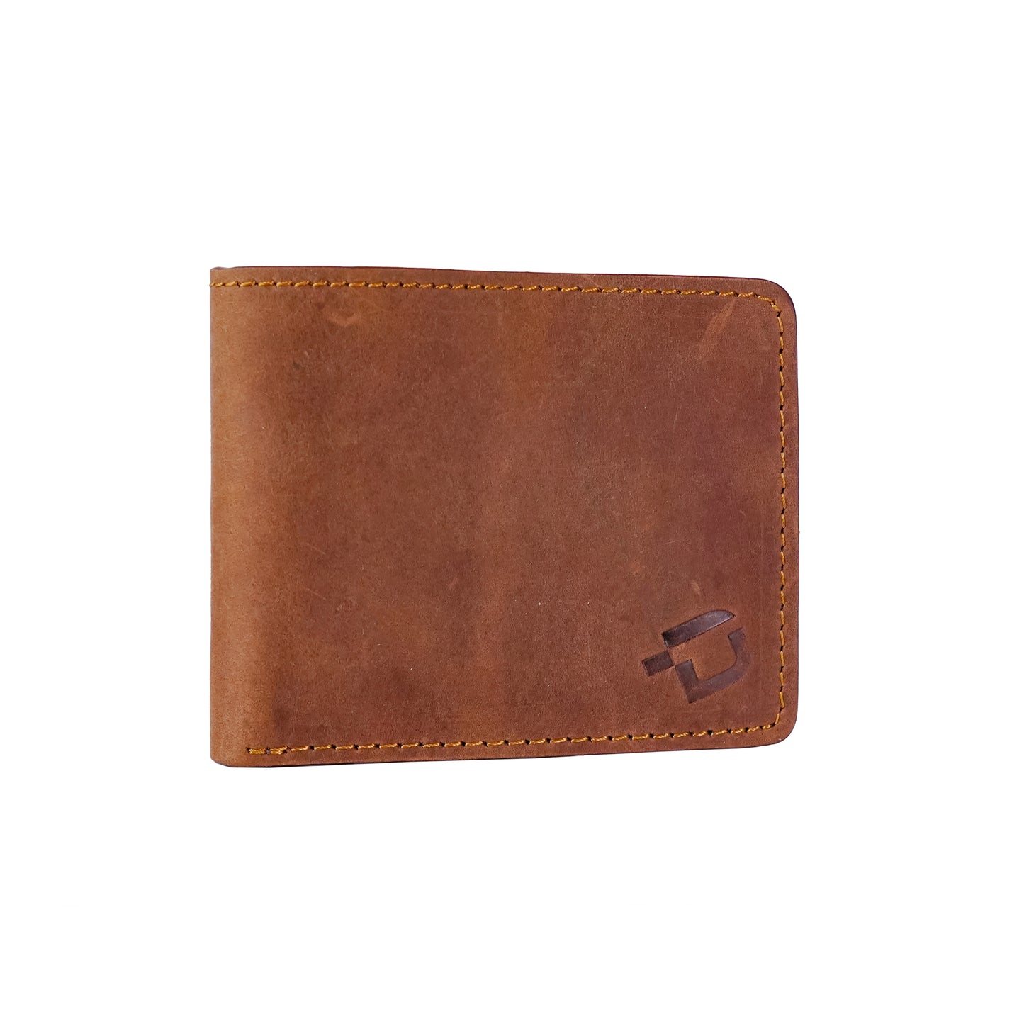 Bifold Leather Wallet, Crazy Horse Leather, Butterfly Style, Light Brown, RR-BF-140