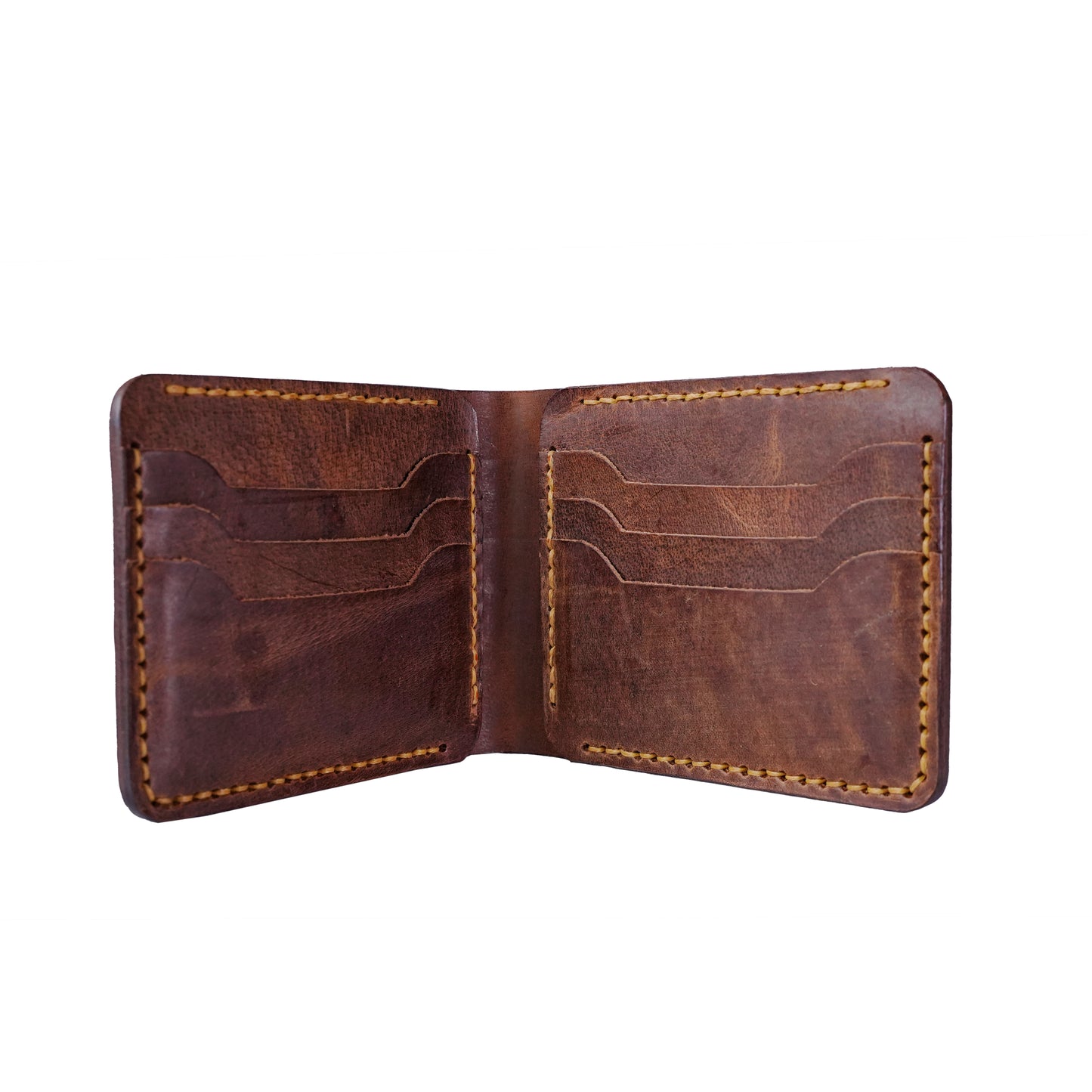 Bi-fold Pull-up Leather wallet, Hand Stitched. Camel Brown, RR-HD201