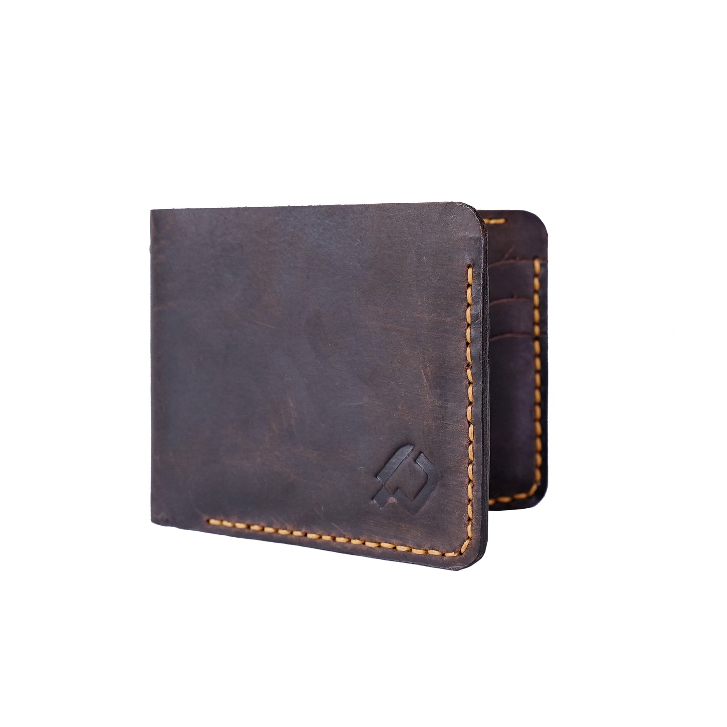 Bi-fold Pull-up Leather wallet, Hand Stitched. Dark Brown, RR-HD202
