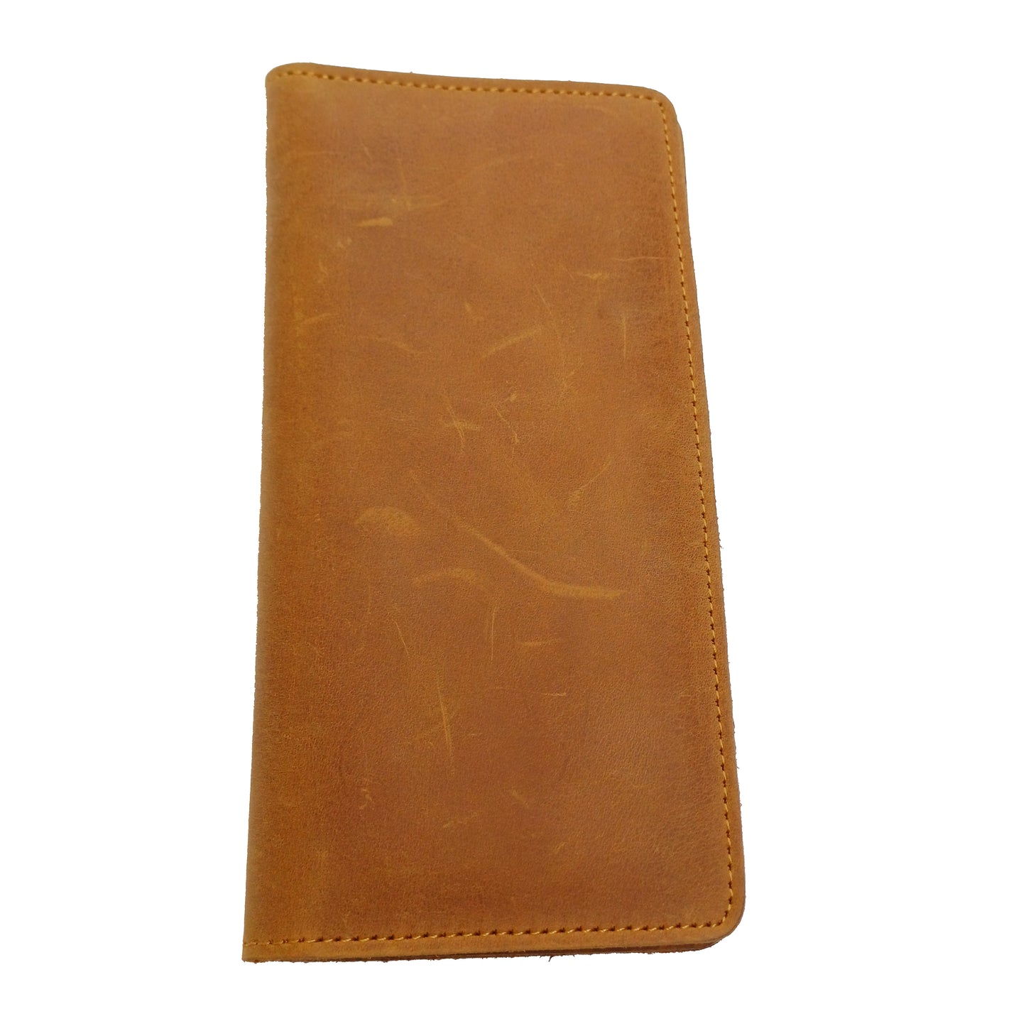 Bi-Fold Long Wallet, Crazy Horse Leather, Mobile Pocket, Card Slots, Light Brown. RR-162
