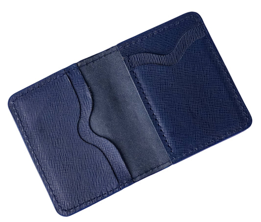 Saffiano Leather Bifold Card Holder, 6 Card Slots, Blue. RR-CH-150