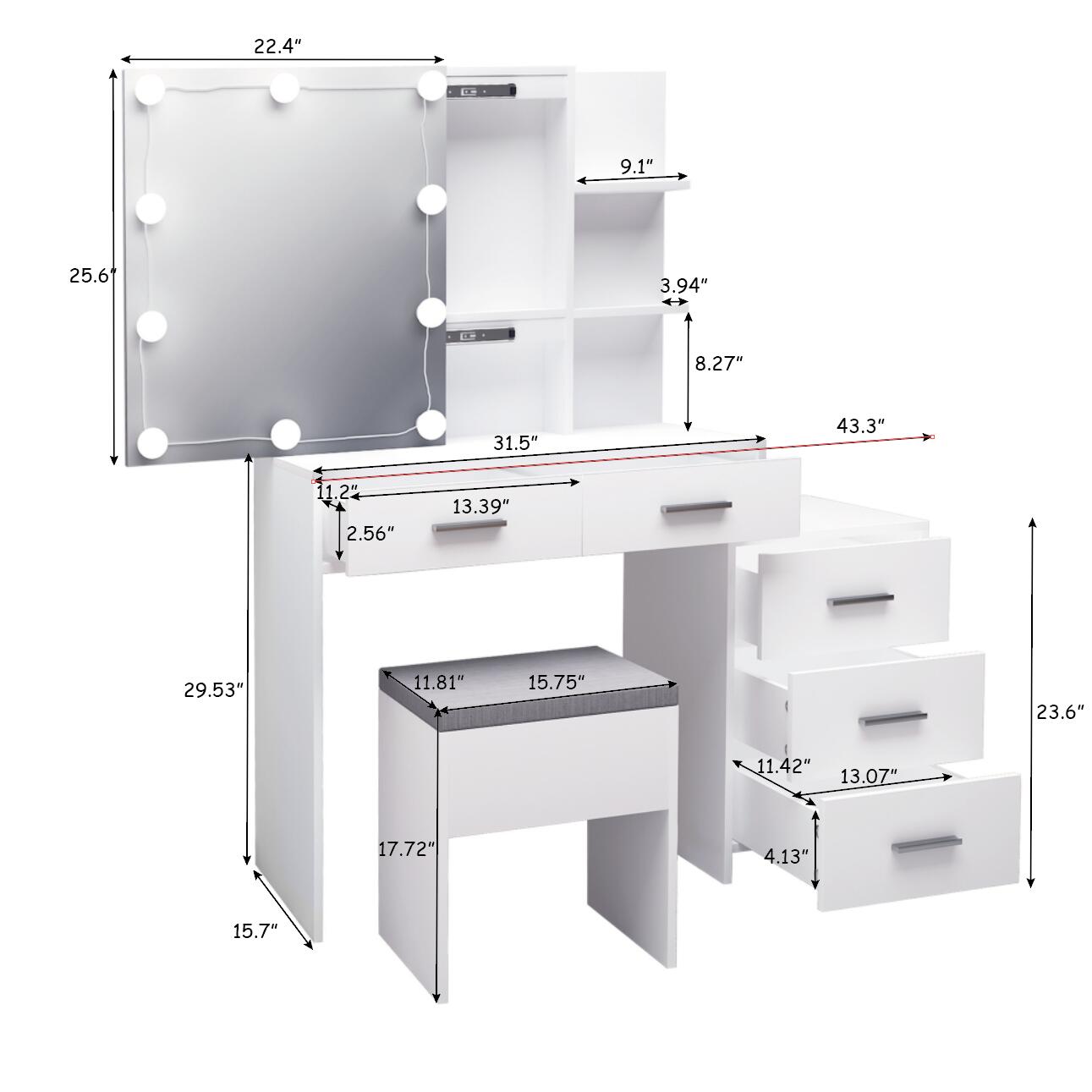 Dressing Table Set White