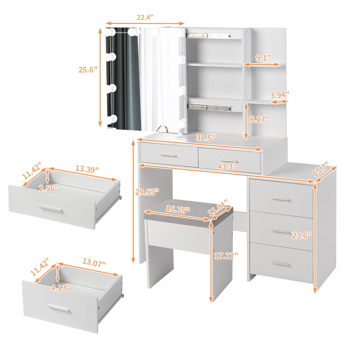 Dressing Table Set White