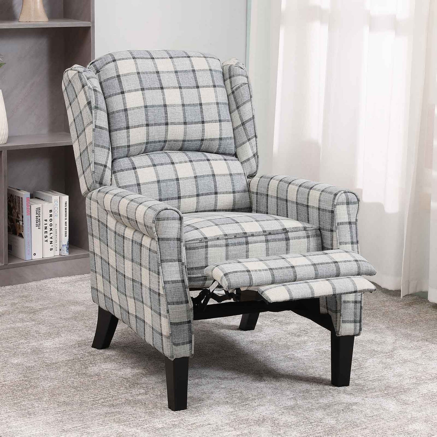 Tartan Reclining Chair, Light Grey