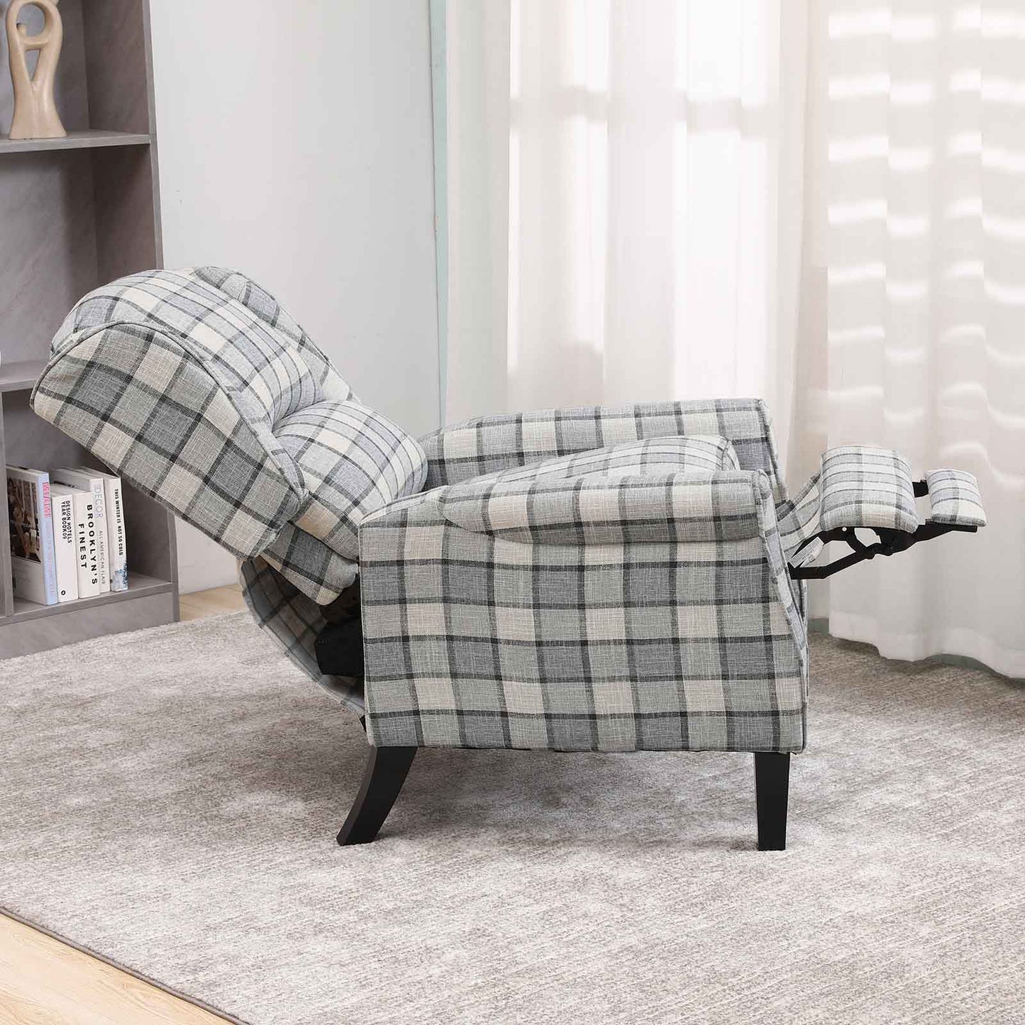 Tartan Reclining Chair, Light Grey