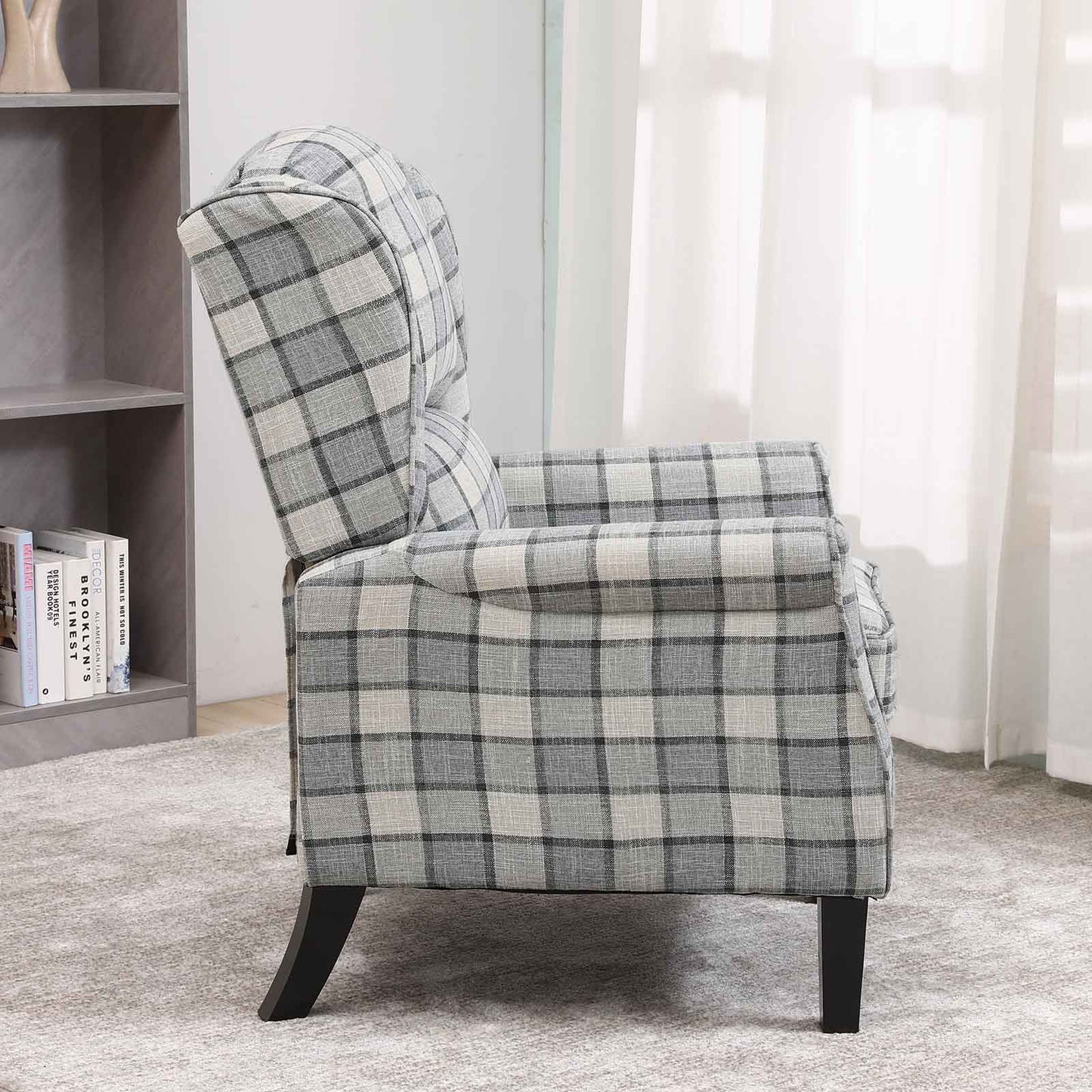 Tartan Reclining Chair, Light Grey