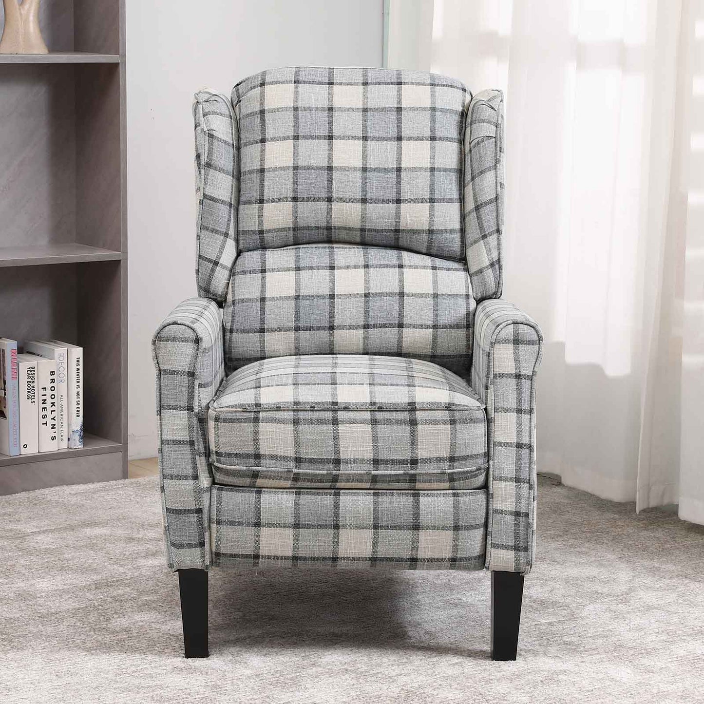 Tartan Reclining Chair, Light Grey