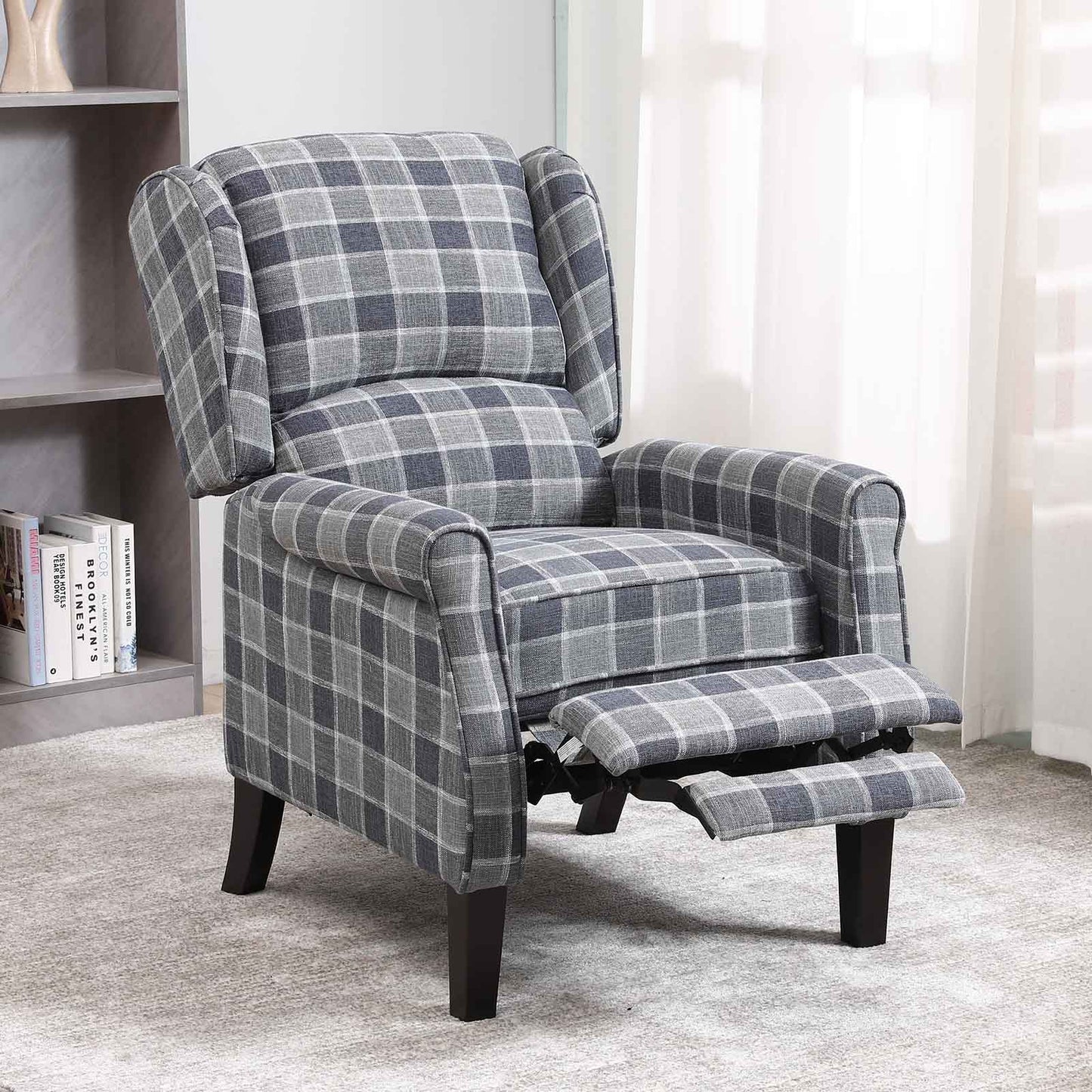 Tartan Reclining Chair, Grey
