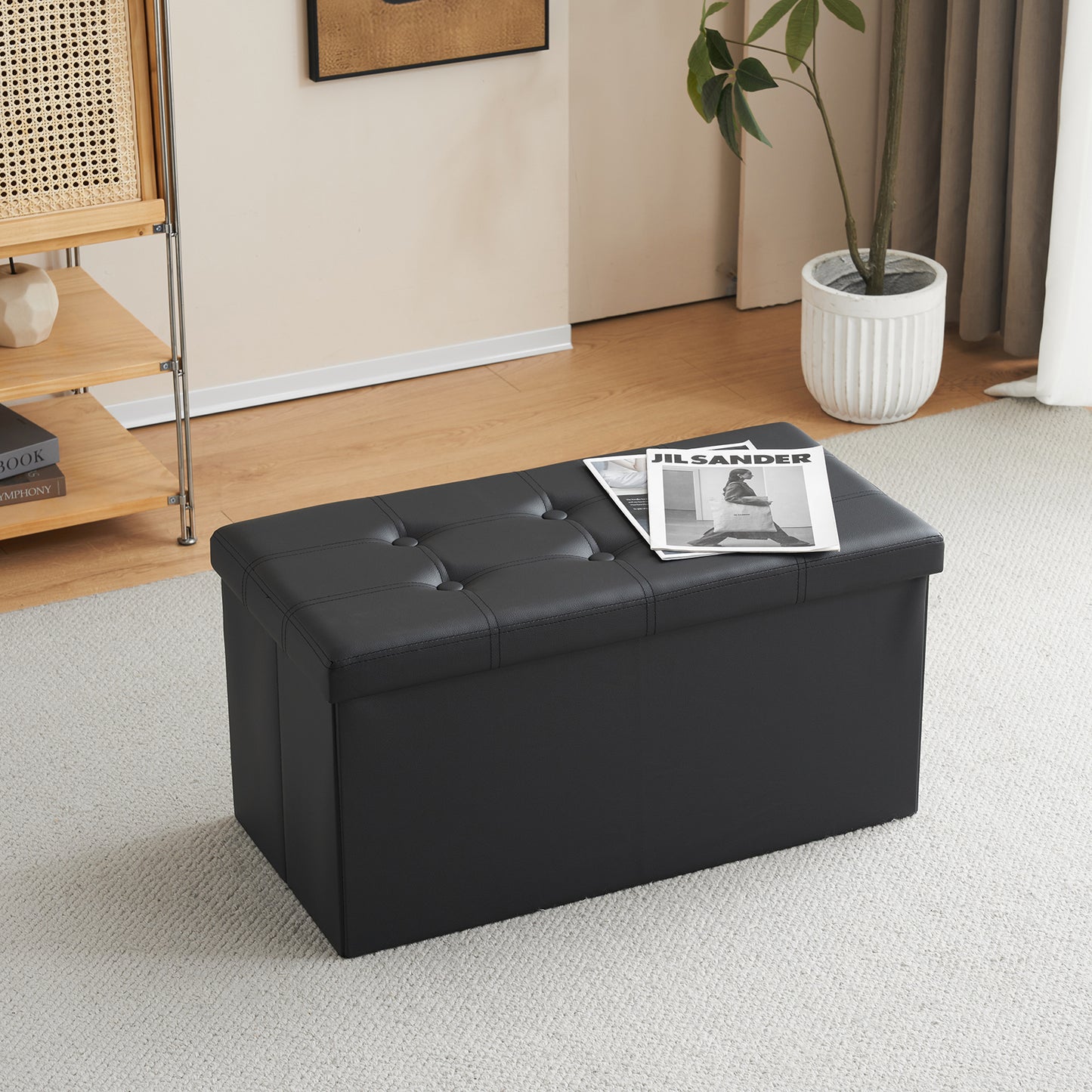 Foldable Storage Footstool Black 76 x 38 x 38(cm)