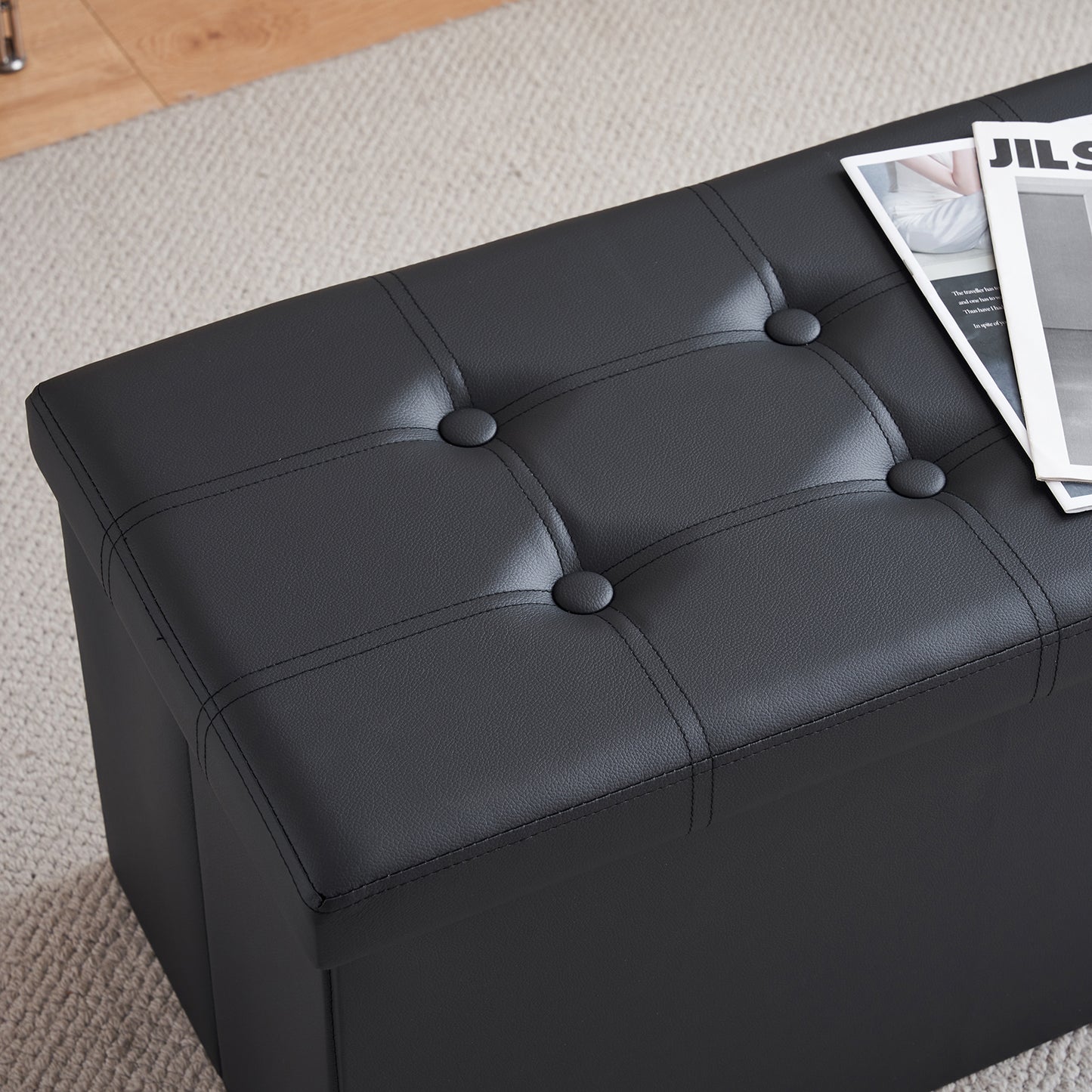 Foldable Storage Footstool Black 76 x 38 x 38(cm)