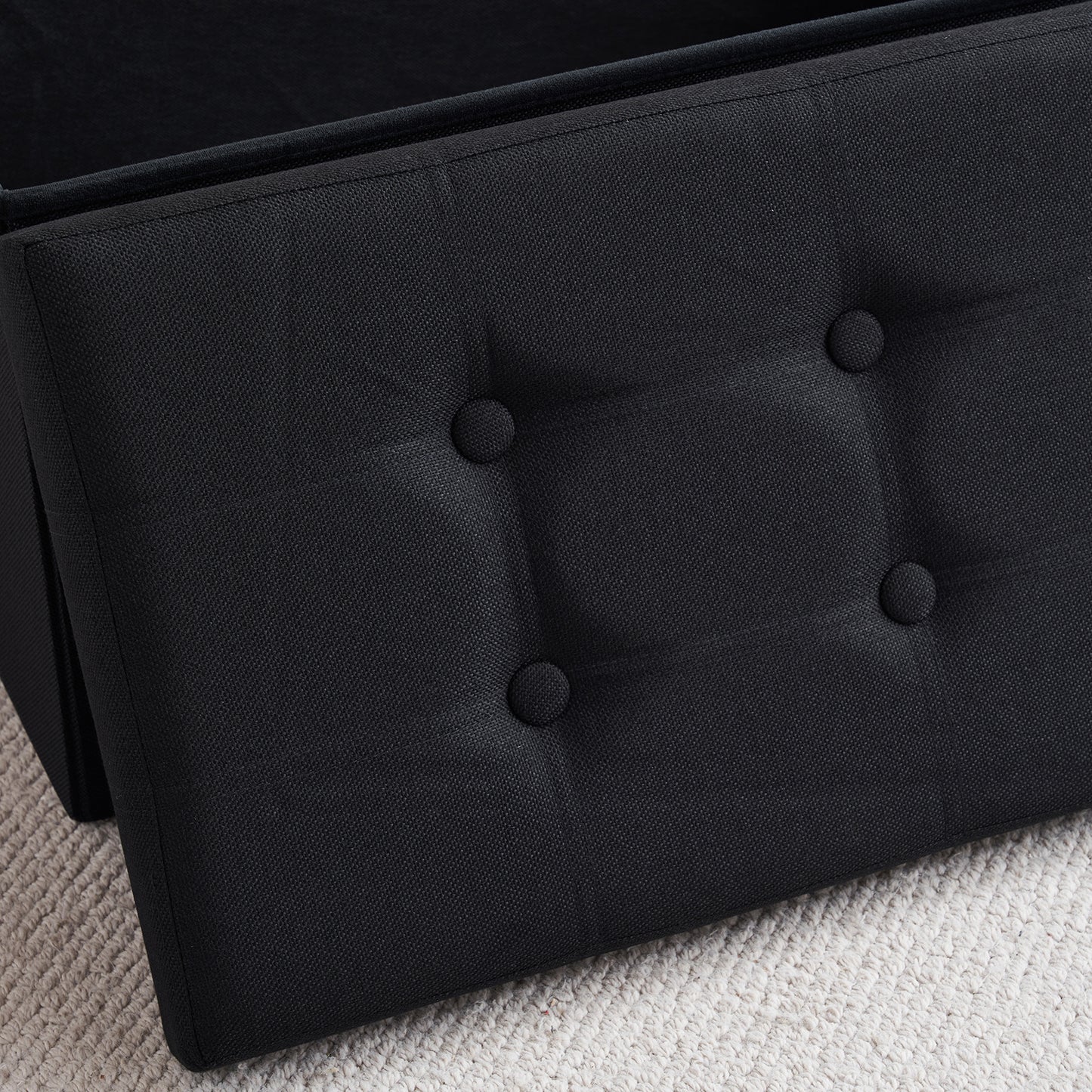 Foldable Storage Footstool Linen Black 76 x 38 x 38(cm)