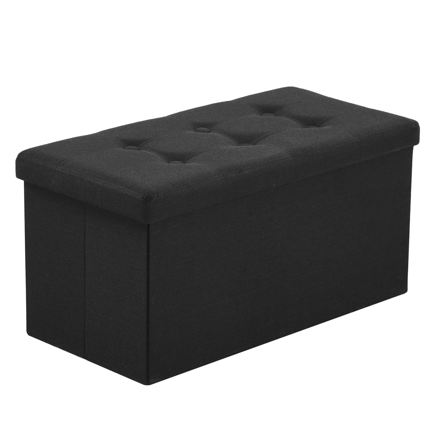 Foldable Storage Footstool Linen Black 76 x 38 x 38(cm)