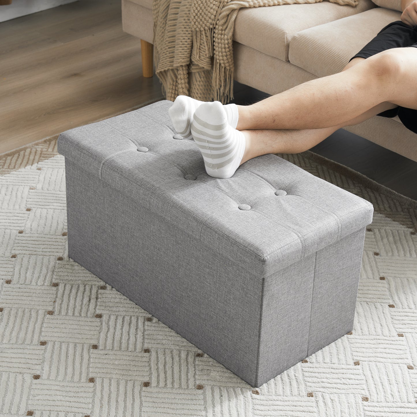 Foldable Storage Footstool Dark Grey 76 x 38 x 38(cm)