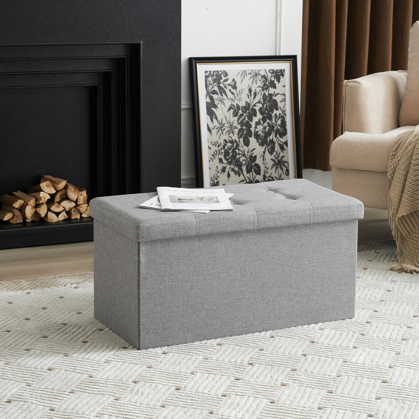 Foldable Storage Footstool Dark Grey 76 x 38 x 38(cm)