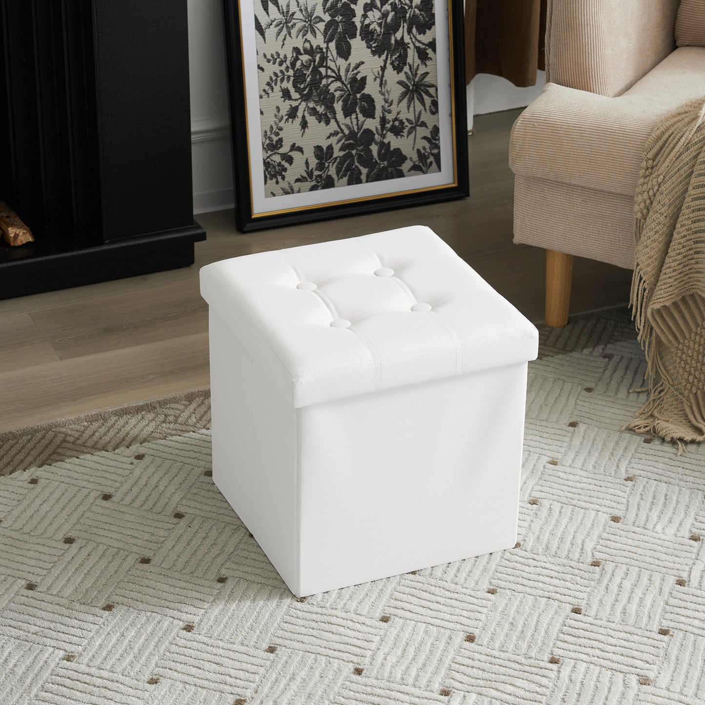 Foldable Storage Footstool White 38 x 38 x 38(cm)