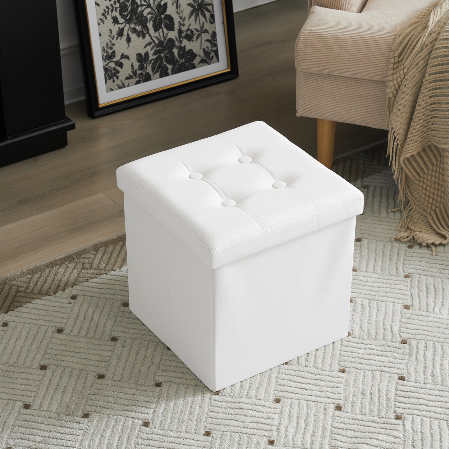 Foldable Storage Footstool White 38 x 38 x 38(cm)