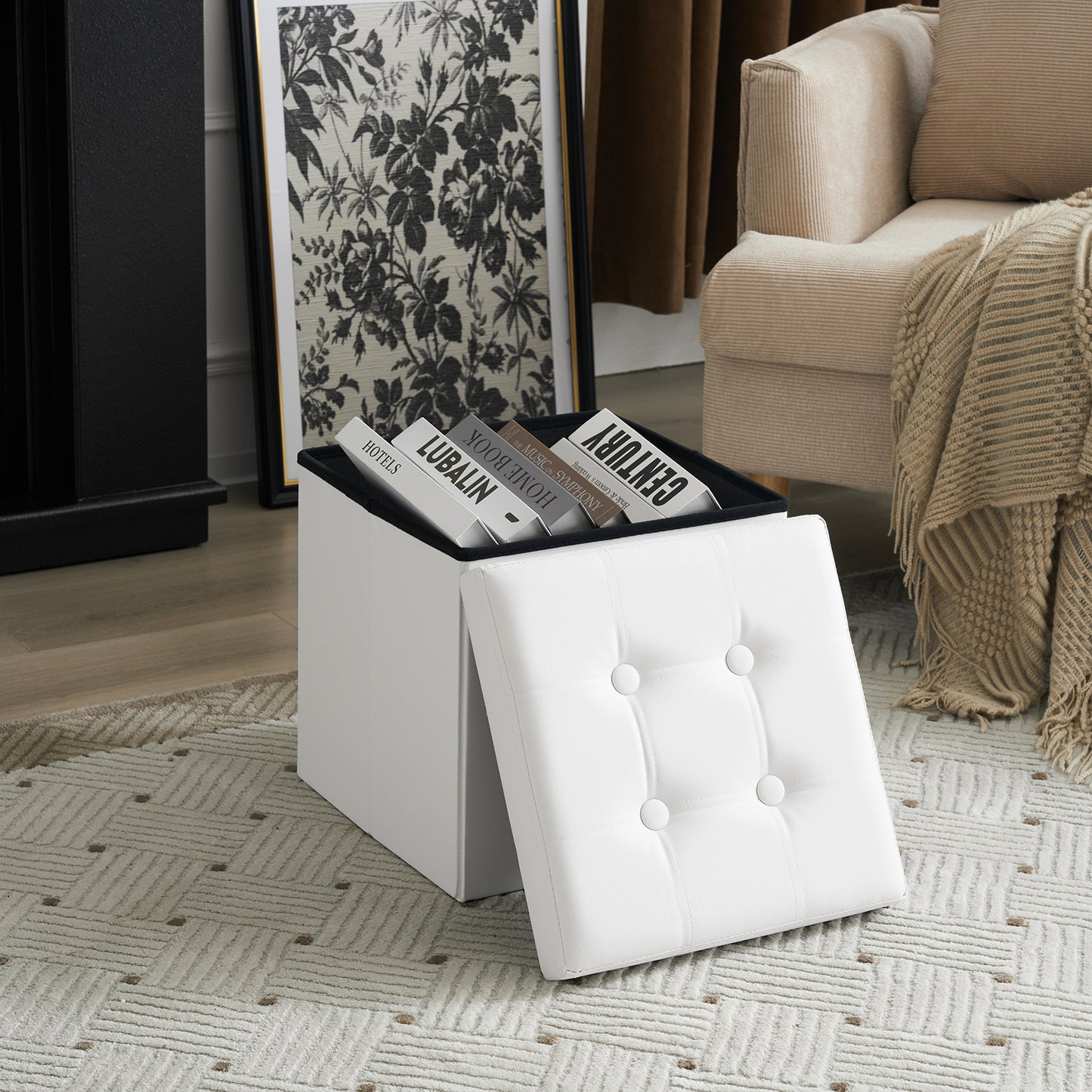 Foldable Storage Footstool White 38 x 38 x 38(cm)