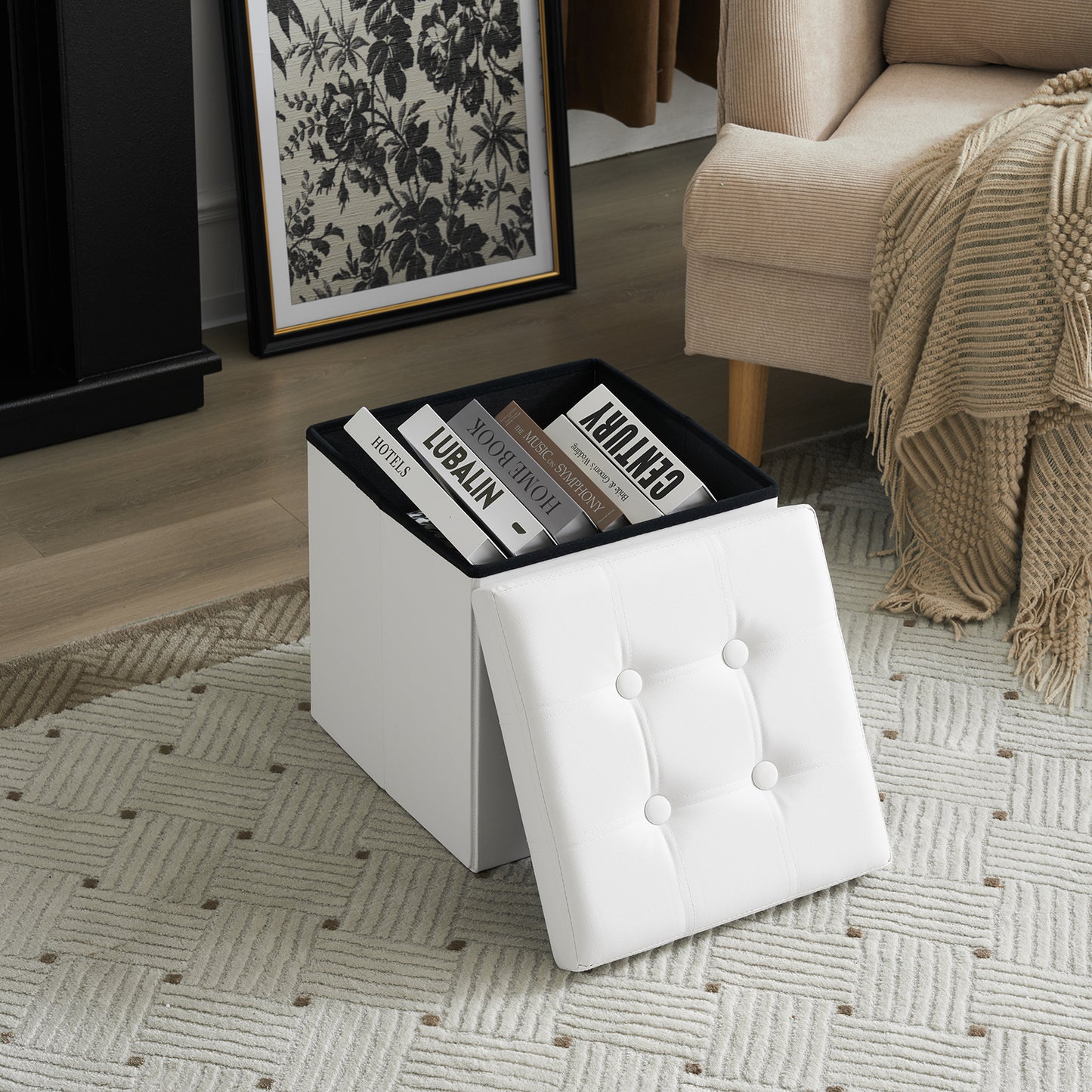 Foldable Storage Footstool White 38 x 38 x 38(cm)