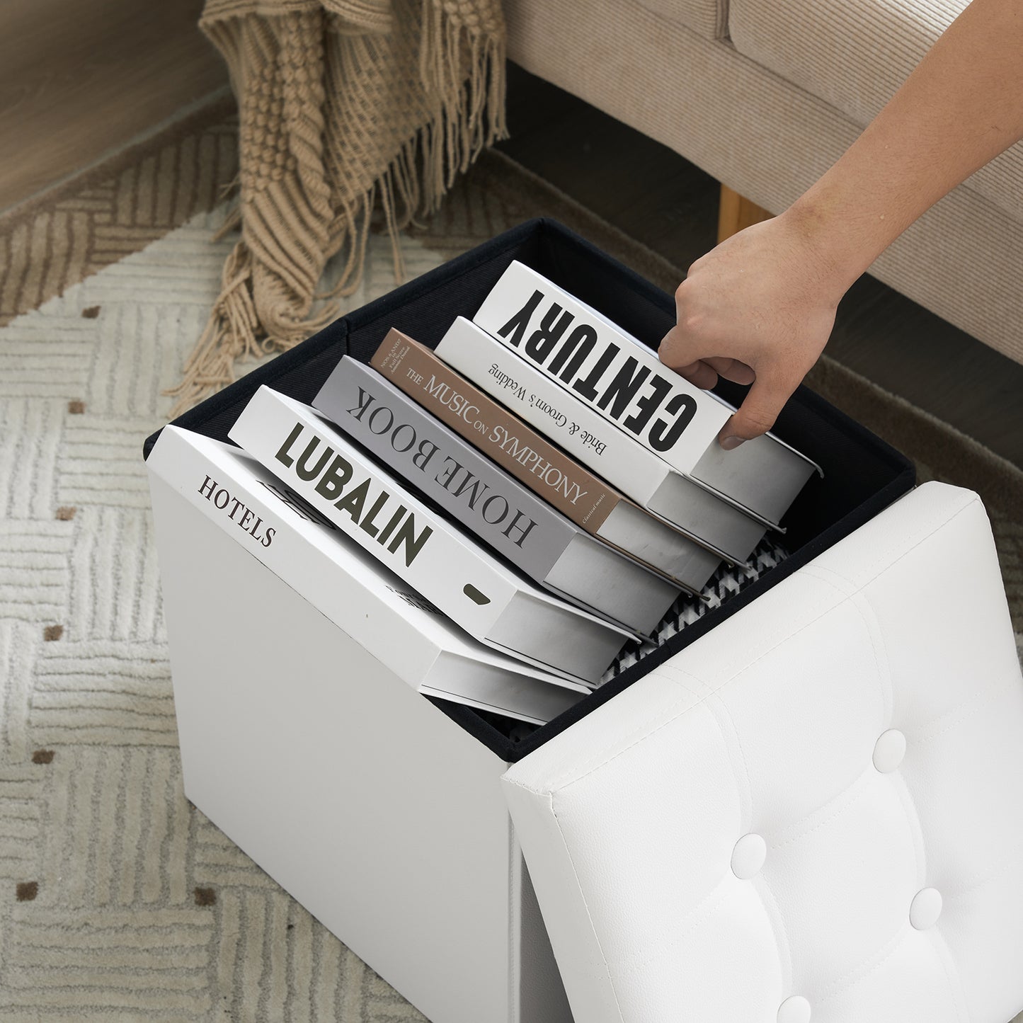 Foldable Storage Footstool White 38 x 38 x 38(cm)