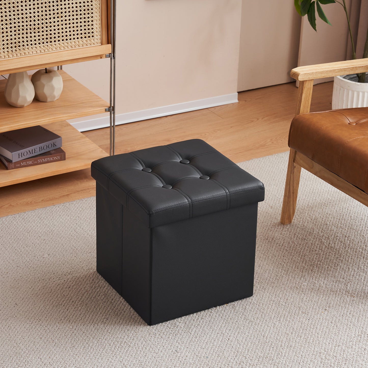 Foldable Storage Footstool Black 38 x 38 x 38(cm)