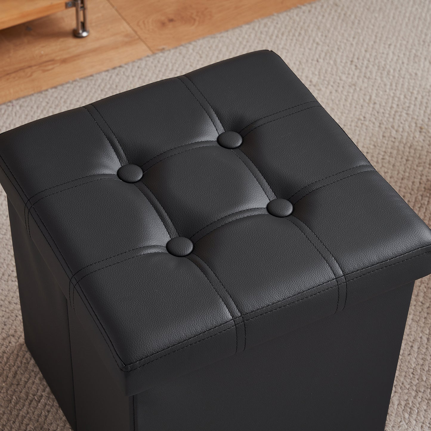 Foldable Storage Footstool Black 38 x 38 x 38(cm)