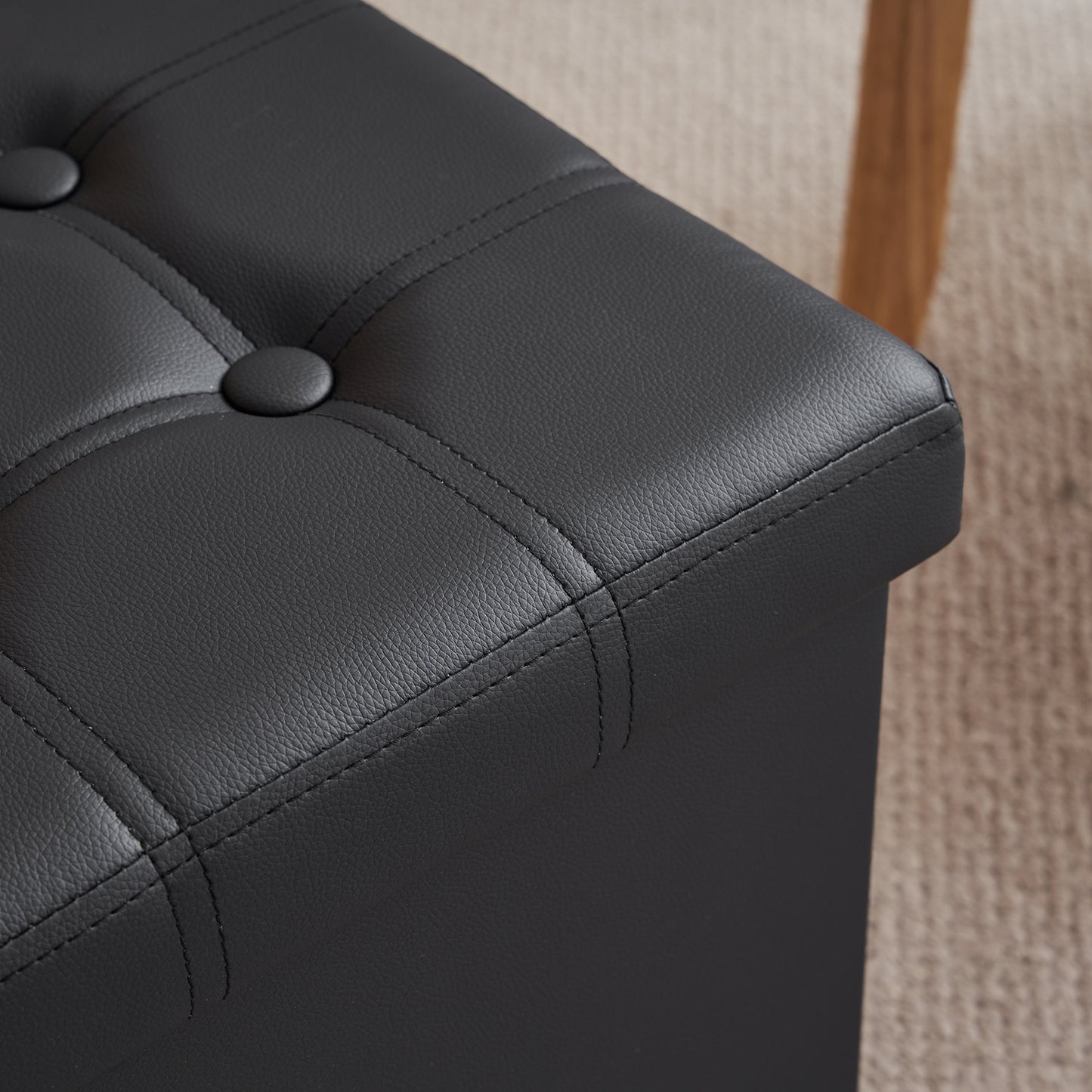 Foldable Storage Footstool Black 38 x 38 x 38(cm)