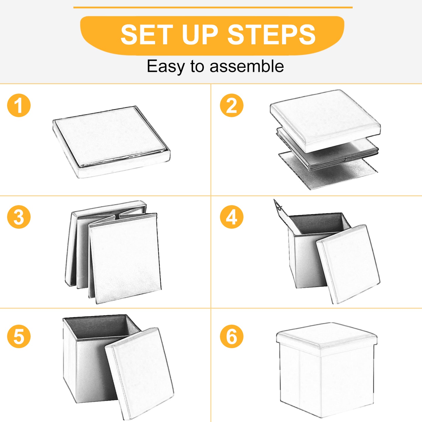 Foldable Storage Footstool Black 38 x 38 x 38(cm)