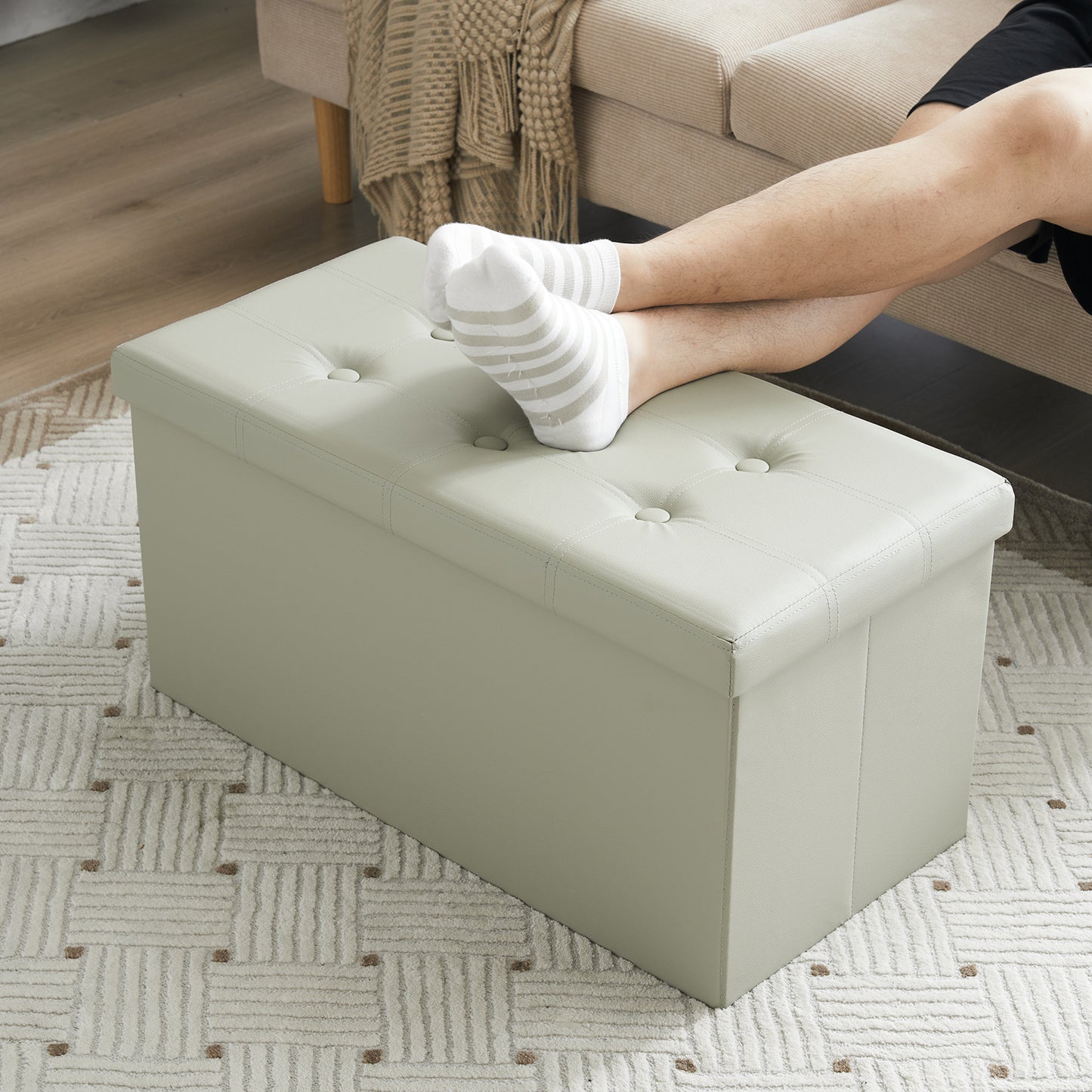 Foldable Storage Footstool Oak Grey 76 x 38 x 38(cm)