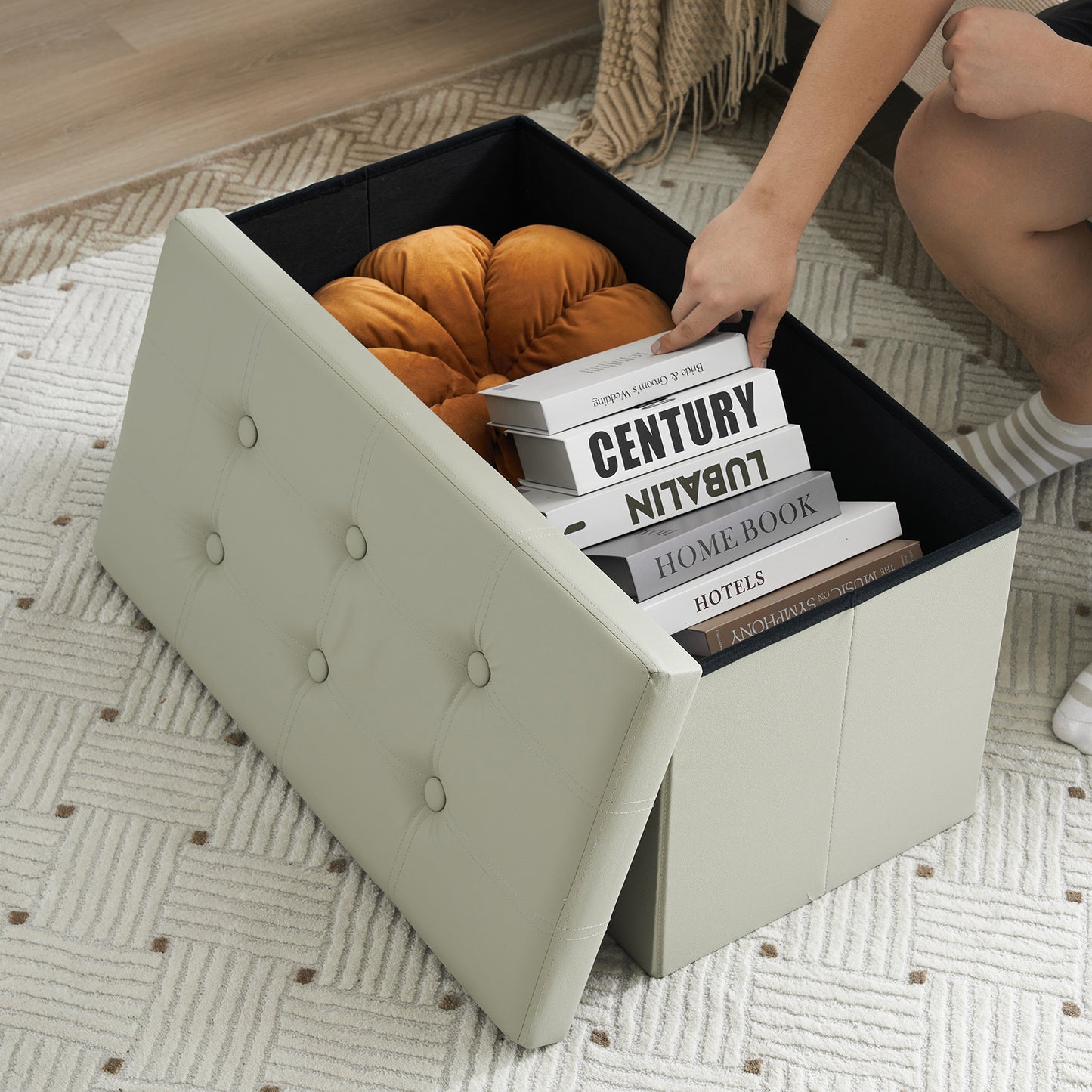Foldable Storage Footstool Oak Grey 76 x 38 x 38(cm)