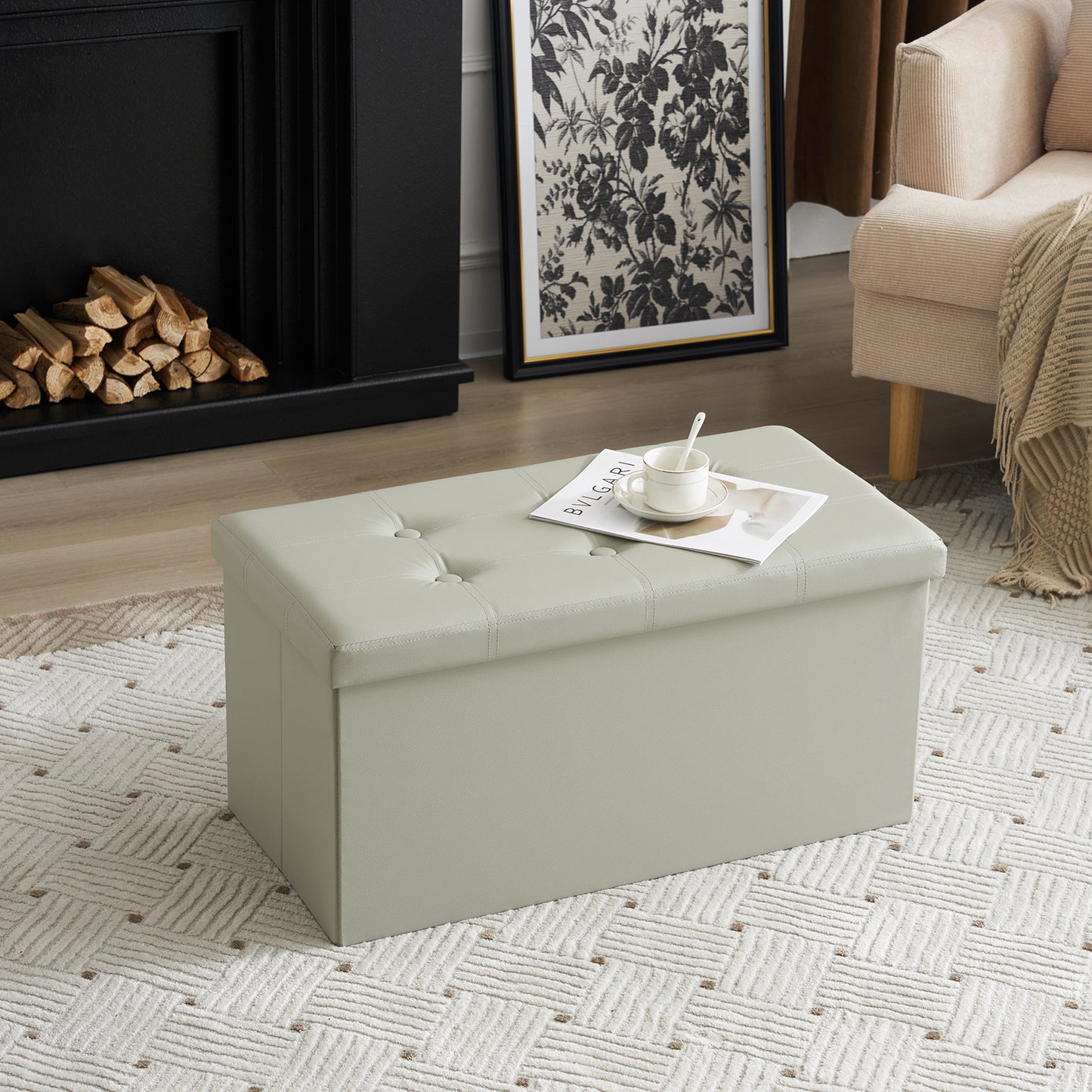 Foldable Storage Footstool Oak Grey 76 x 38 x 38(cm)